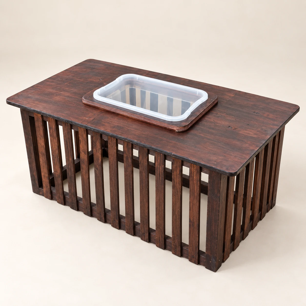 Mvula — Handmade Dark Wood Single-Bin Table