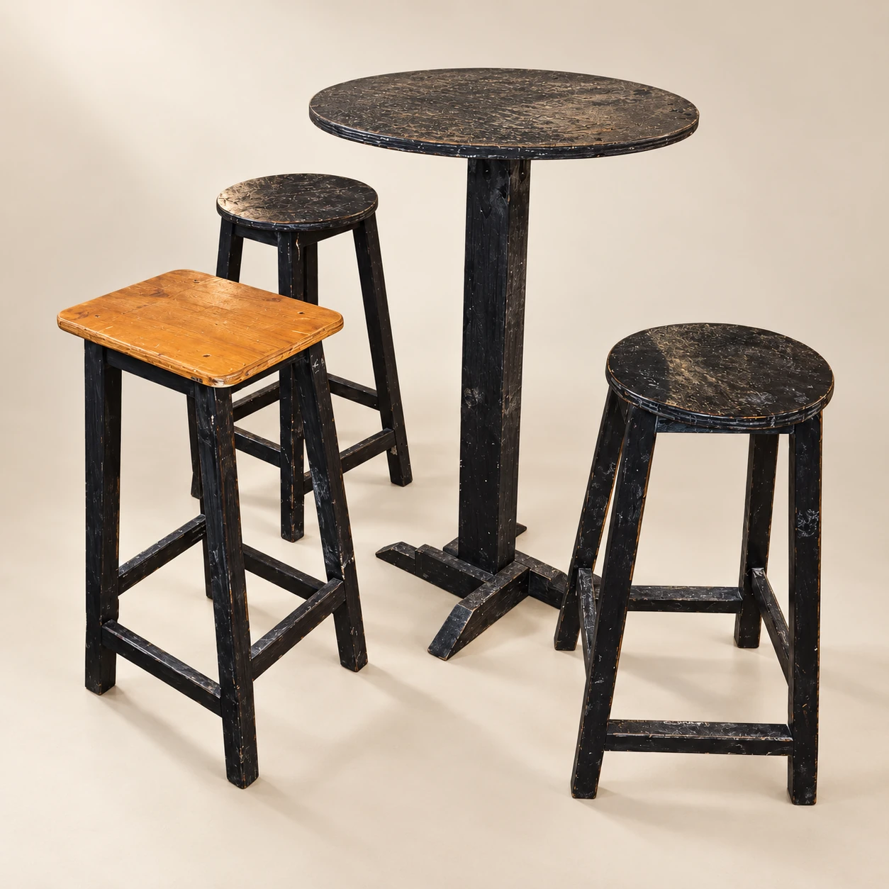Dark Wooden Bar Table with Three Stools