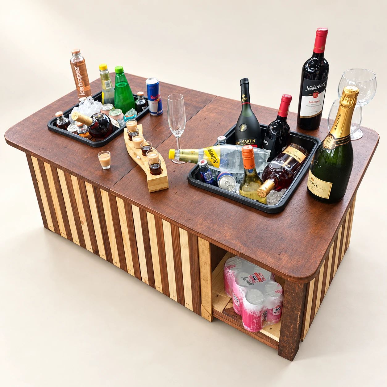 Mamawesizwe — Handmade striped drinks table with twin tubs